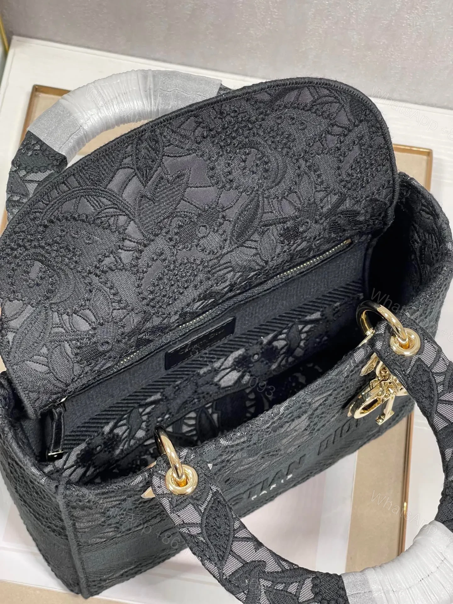 View 6 of Christian Dior Medium Lady D-Lite bag in black lace embroidery