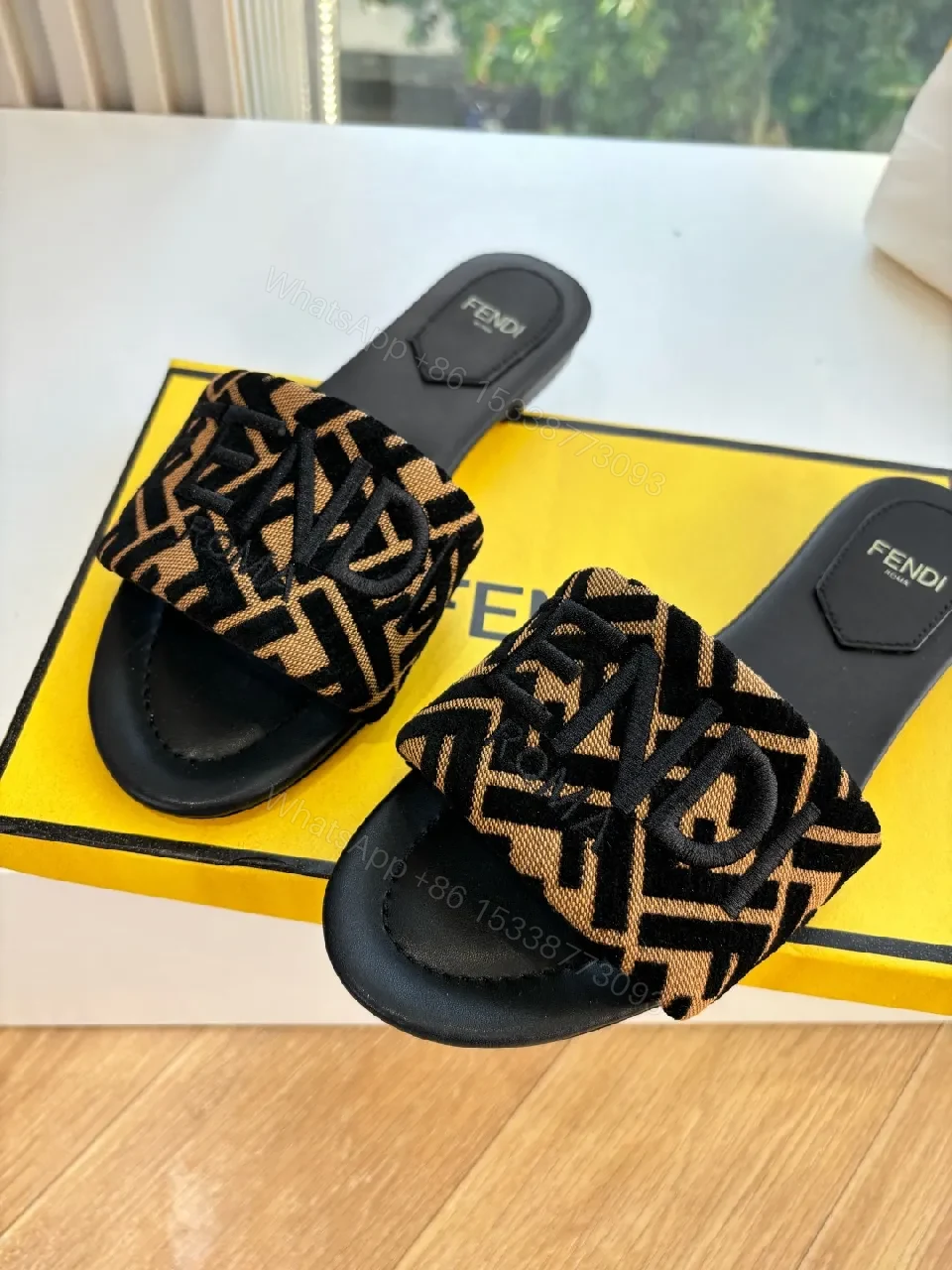 View 9 of Patterned Monogram Strap Slide Sandals - Luxe Comfort