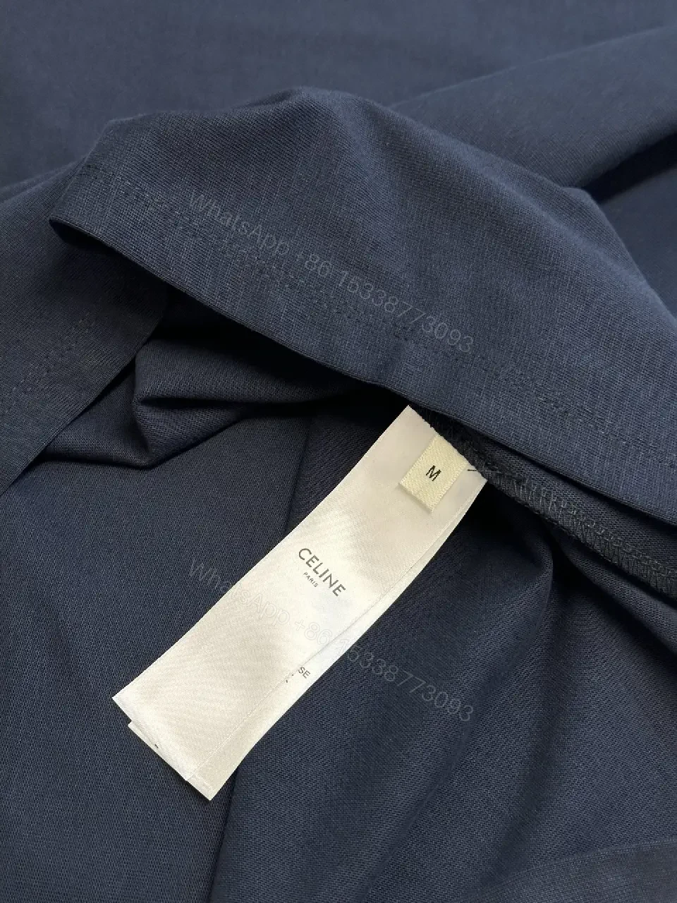 View 9 of Blue Cotton Oversized Tee with CELINE Logo