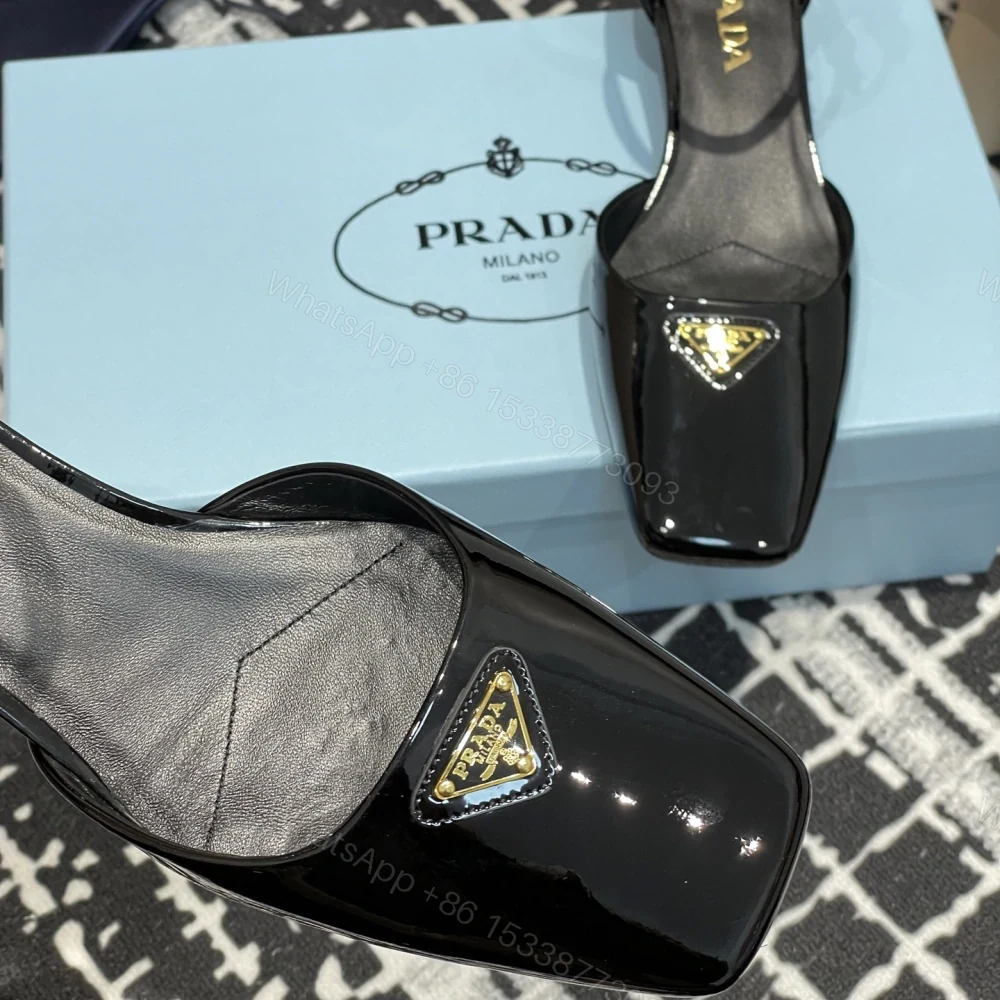 View 7 of 高仿Prada*1l601N方頭粗跟涼鞋3.5CM黑色免檢版