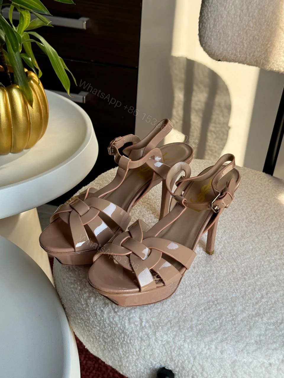 View 9 of Saint Laurent Burgundy Patent Leather Tribute Ankle Strap Sandals