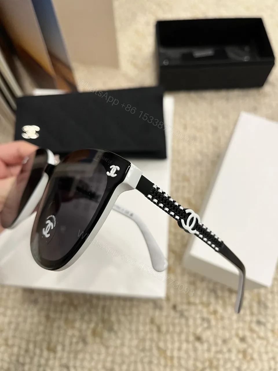 View 8 of Black Cat-Eye Sunglasses Set with Logo Details
