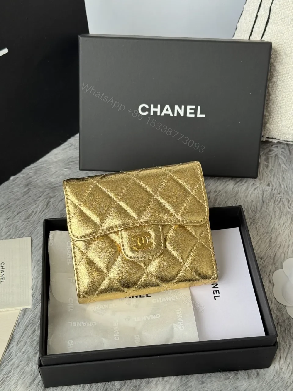 View 5 of Gold Quilted Wallet: Compact Luxury Card Holder & Coin Purse