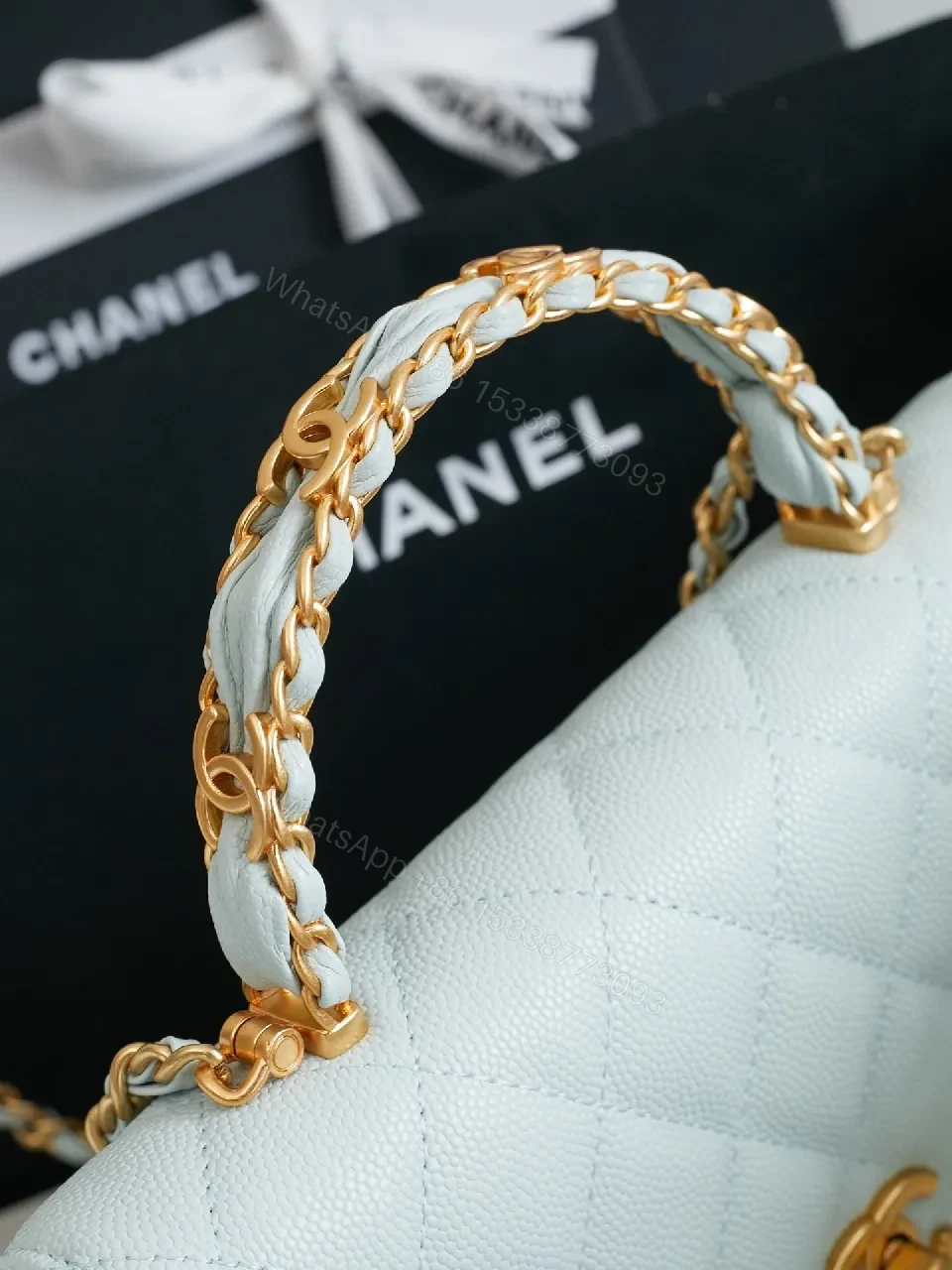 View 9 of Pastel Quilted Leather Mini Bag: Gold Chain Minimalist Chic