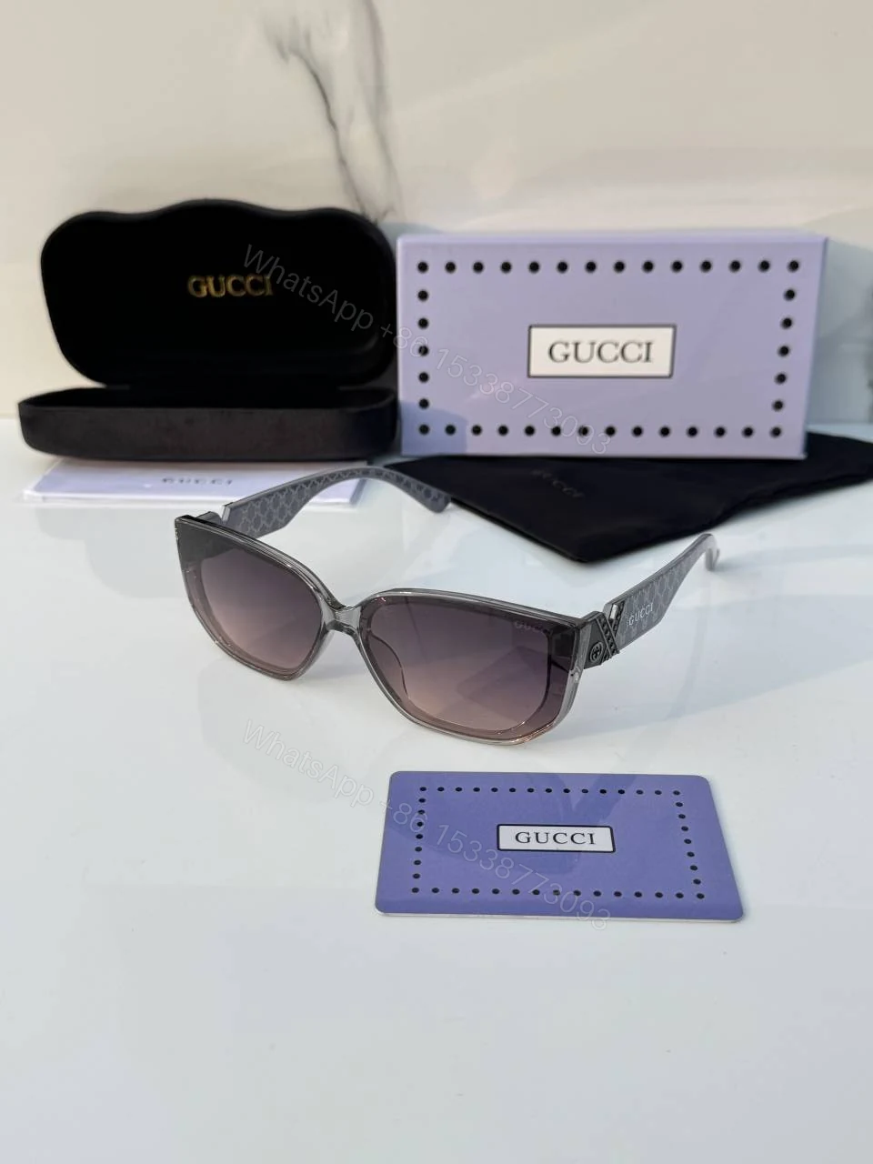 First Copy Gucci Cat Eye Sunglasses Black Frame Gradient Brown Lens — view 1