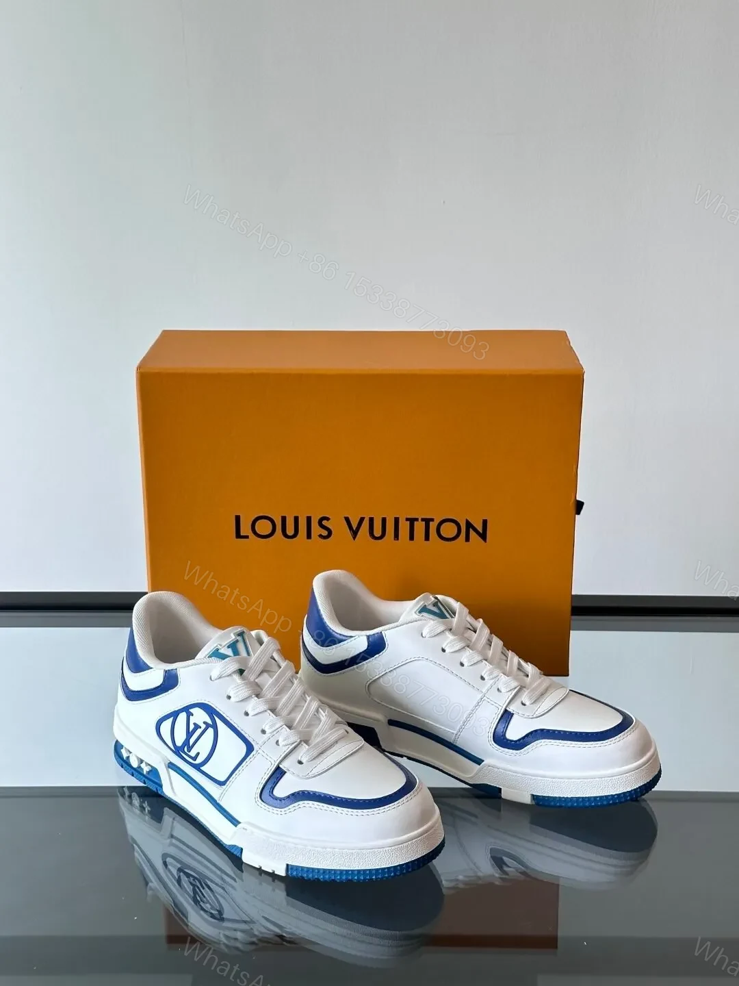 View 6 of LV Men White Blue Leather Sneakers