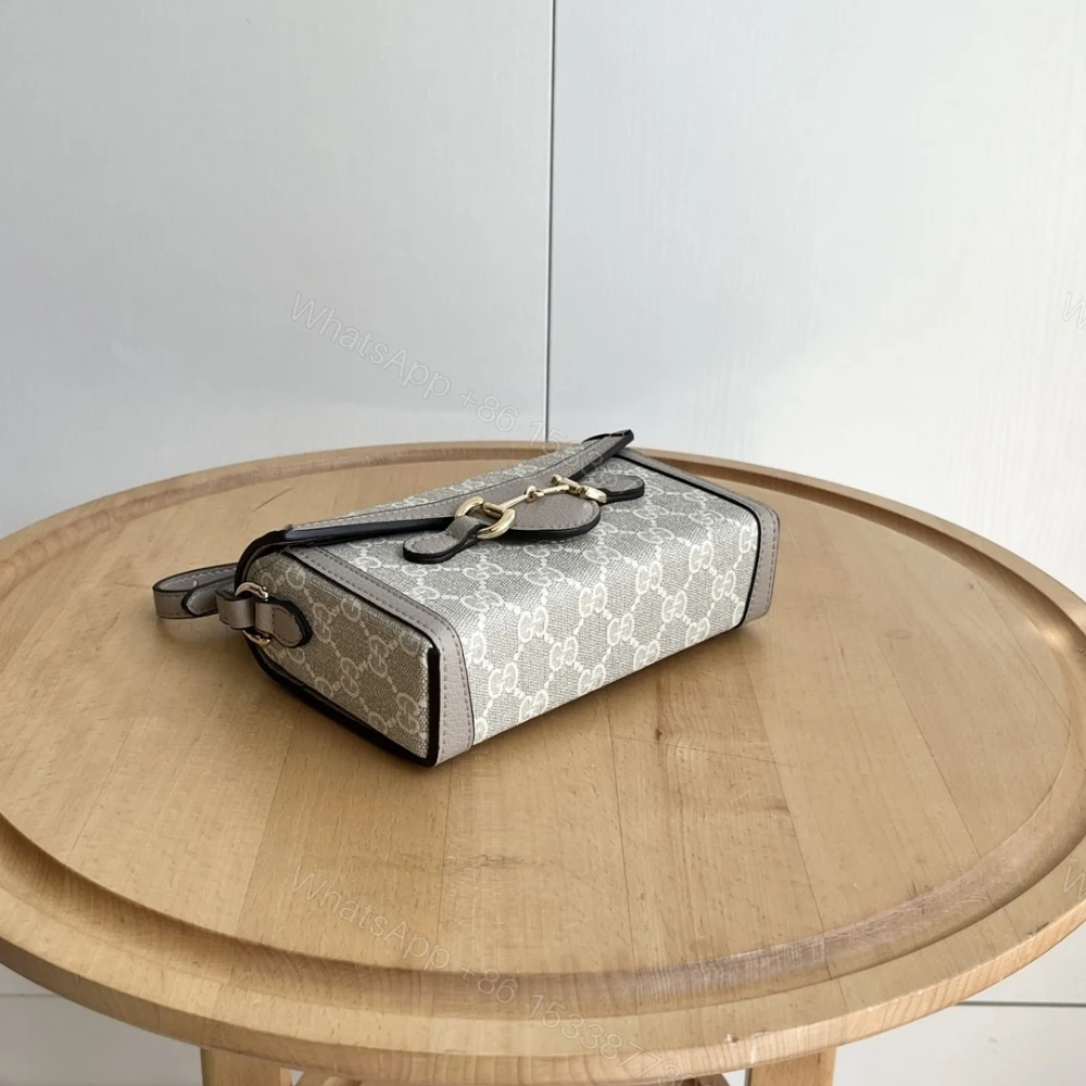 View 7 of Gucci Horsebit 1955 Mini Bag‎ Beige And White GG Supreme 18Cm ‎699296 UULBG 9683