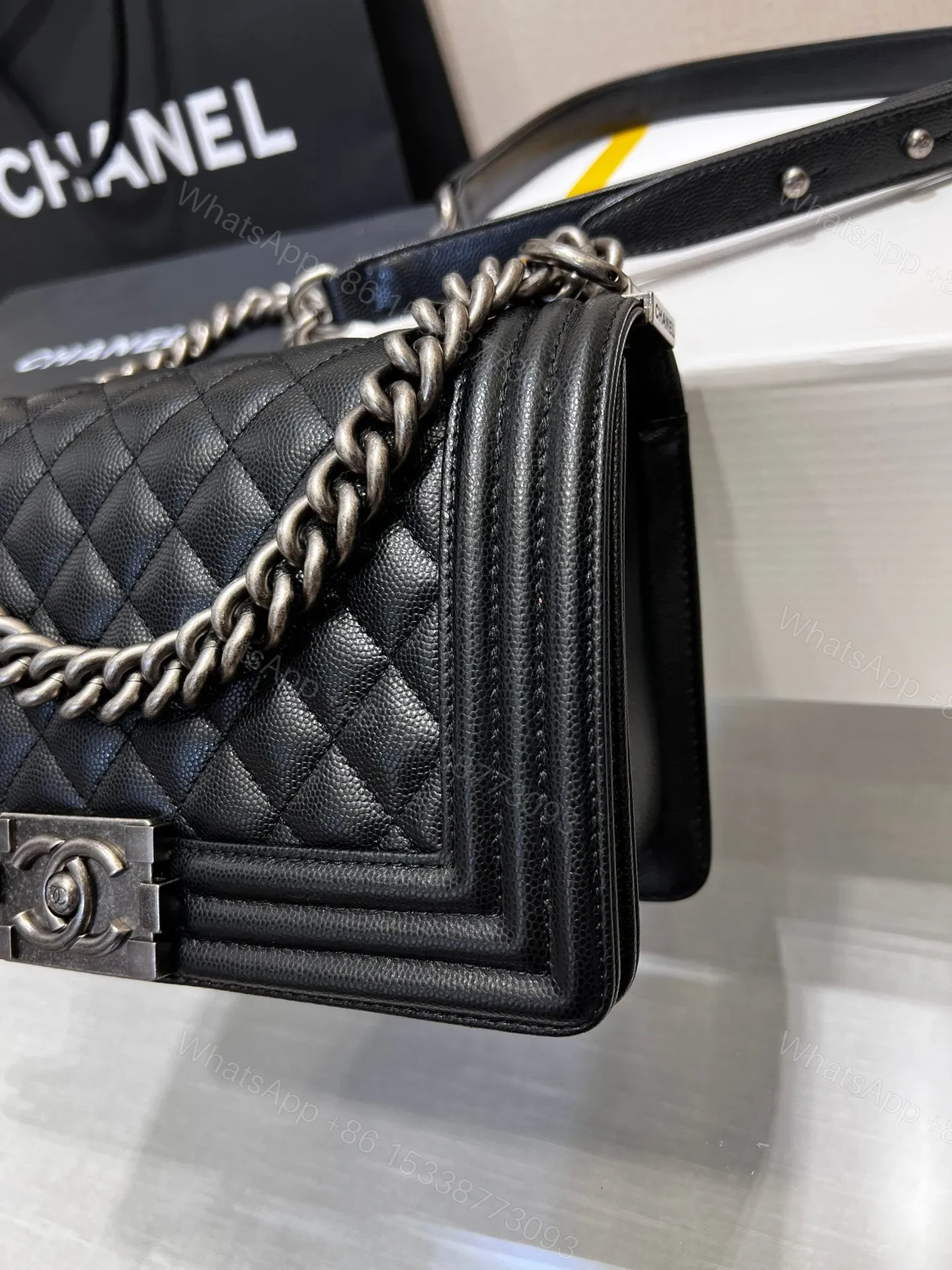 View 2 of Chanel Boy Black Sliver Hardware Woman’s 20cm