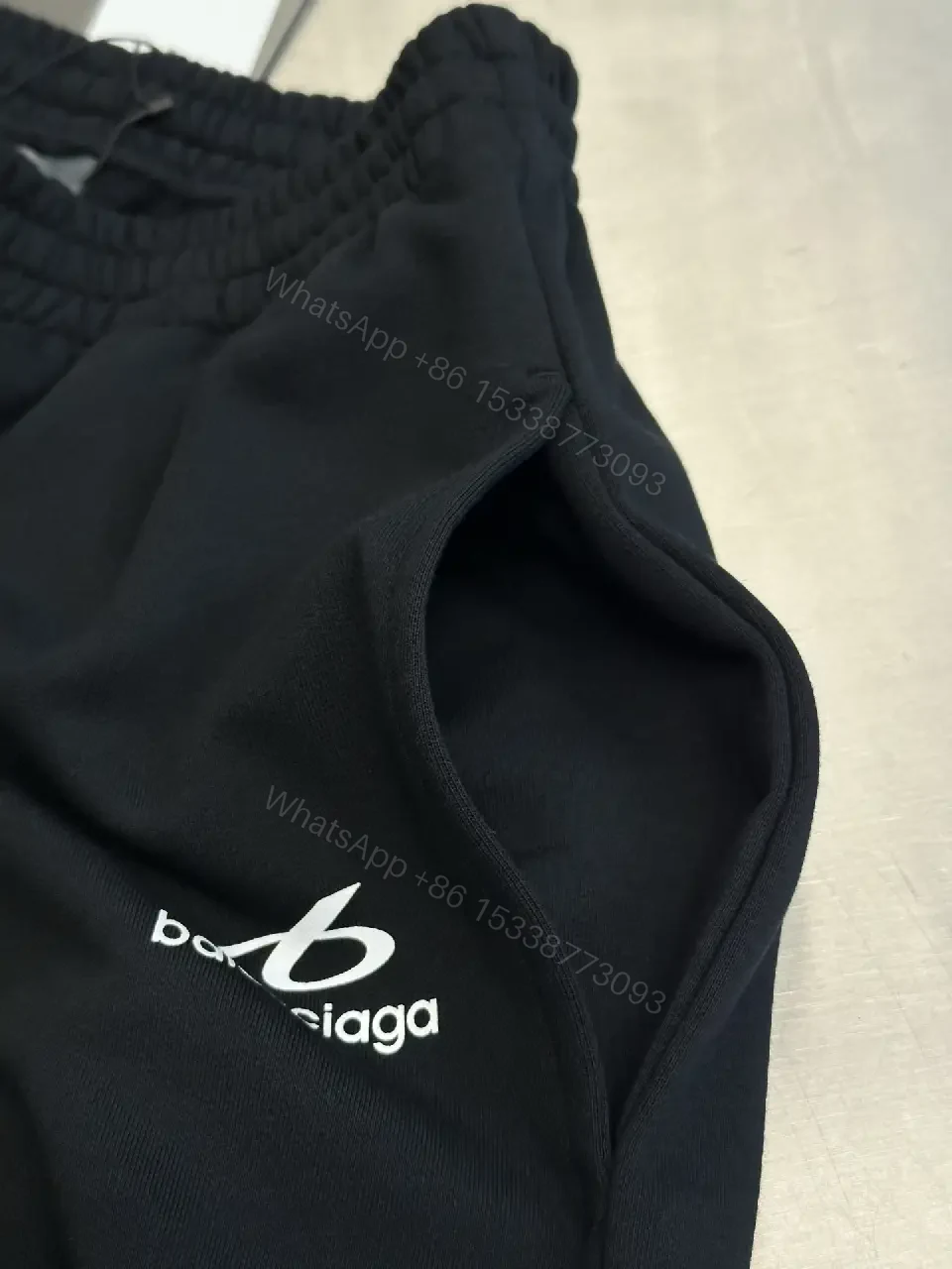 View 3 of Black Cotton Sweatshorts Balenciaga Logo Casual Elastic Waist Shorts
