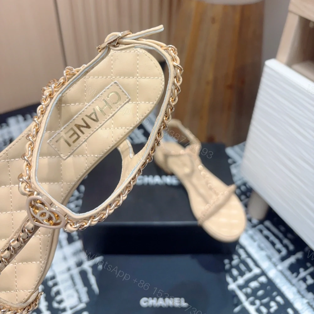 View 5 of 高仿Chanel*25C系列G46111B小羊皮平底涼鞋米黃免檢版