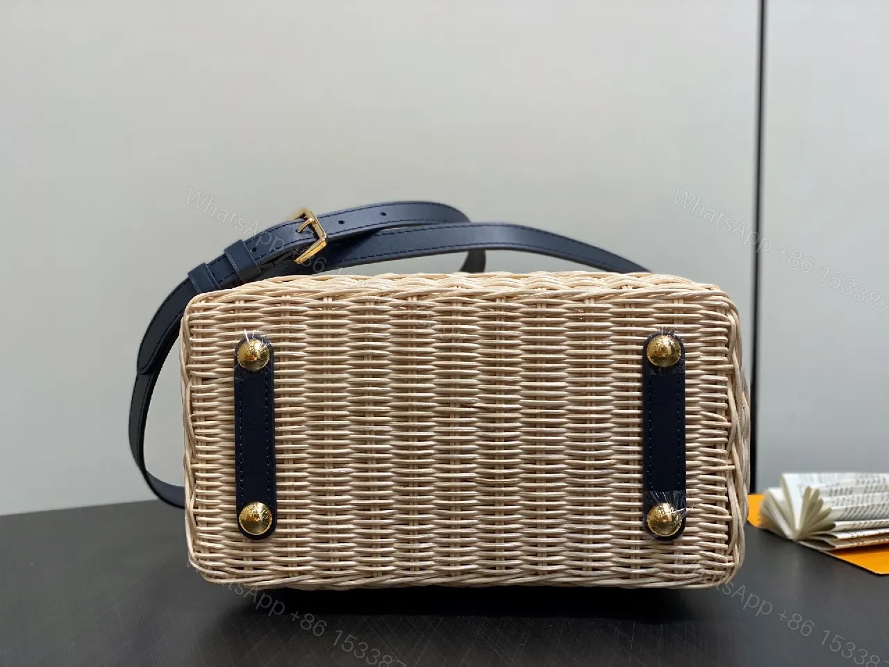 View 9 of Natural Rattan Bag + Leather Trim + Luxe Minimalist + LV-Inspired Accent + Handbag