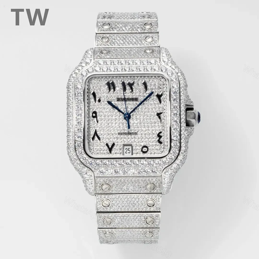 K11 Factory Cartier Santos Large Diamond Bezel Full Diamond Set Watch – Silver with Blue Hands, Automatic Movement, 40mm Stainless Steel Case, Sapphire Crystal, QuickSwitch Strap System — view 1