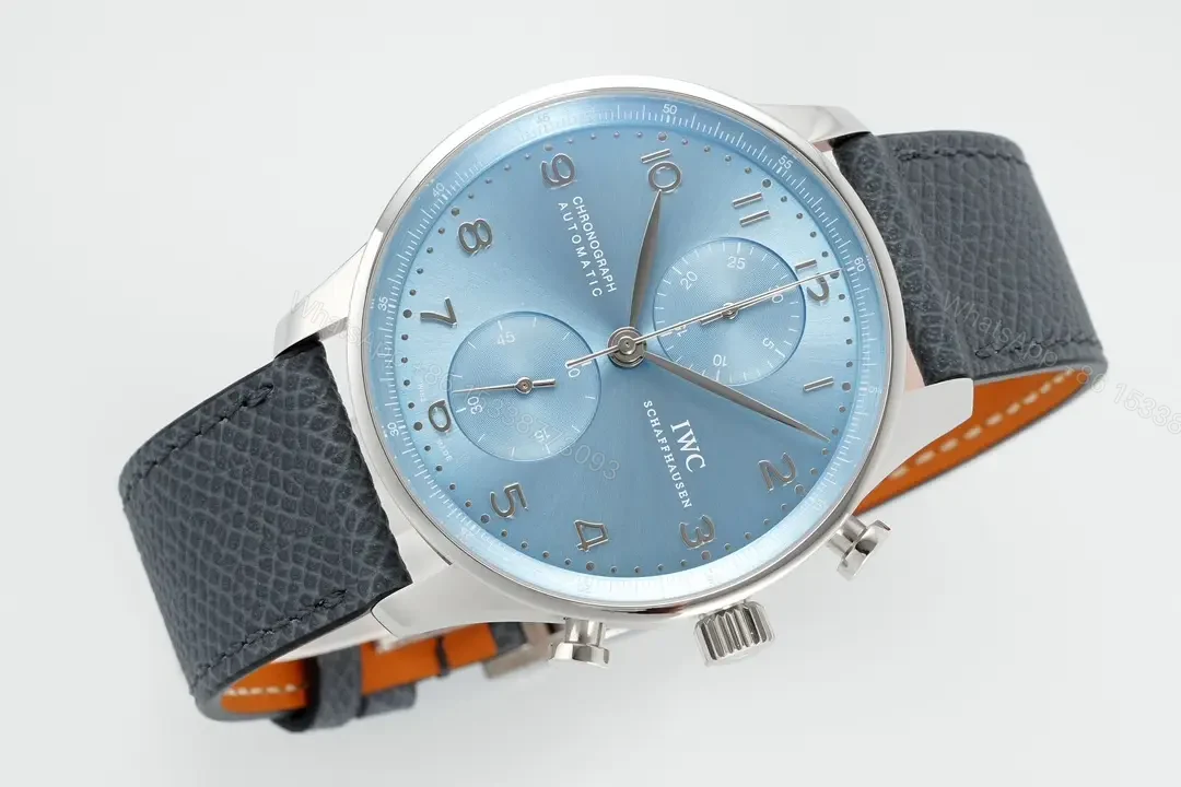 View 4 of IWC Portugal Chronograph Watch Ice Blue Dial Grey Leather Strap Ultimate 41MM IW371615