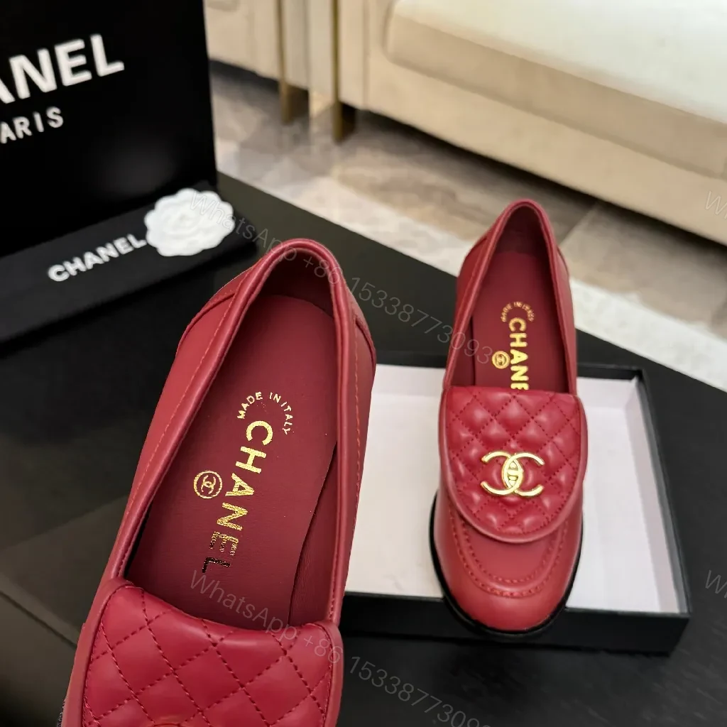View 5 of Red Leather Quilted Loafers with Gold Crest, Luxe Everyday Elevation