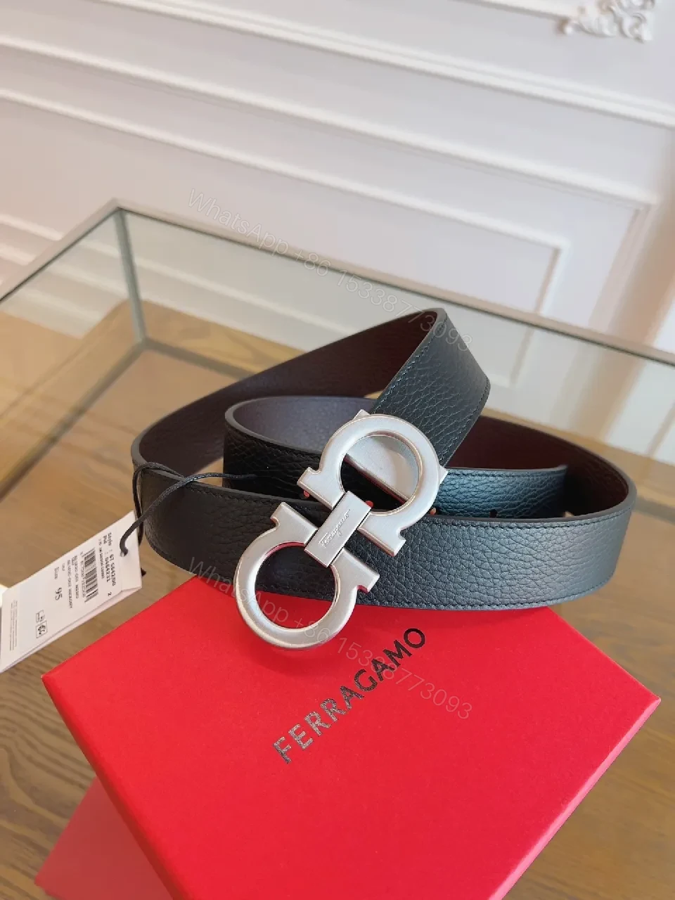 View 8 of Polished Leather Belt with Double-Gancini – Luxe Everydaywear