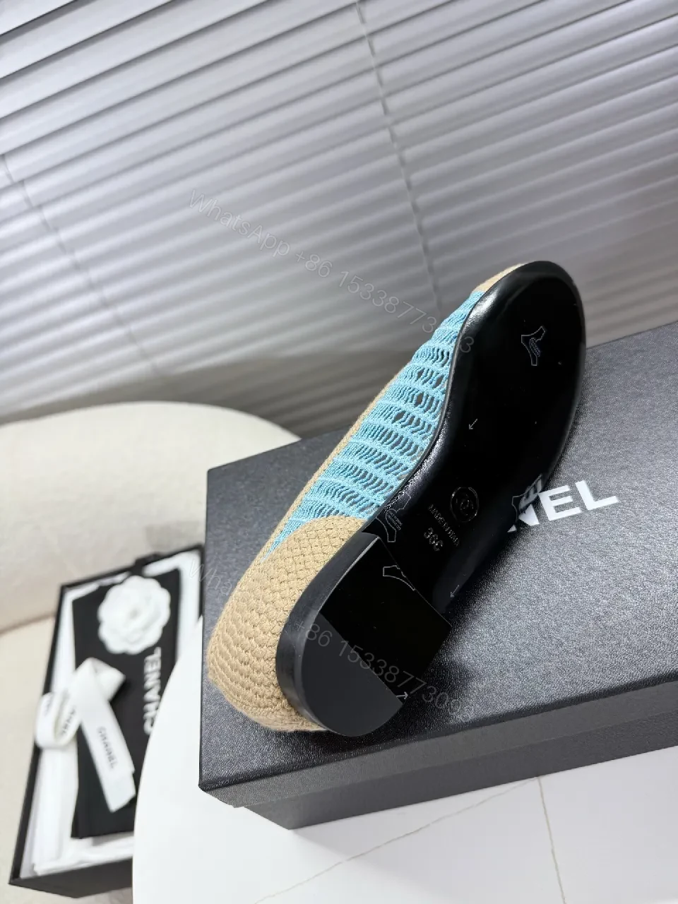 View 6 of Textured Denim Espadrille Flats with Jute Accents, Casual Luxe Flat