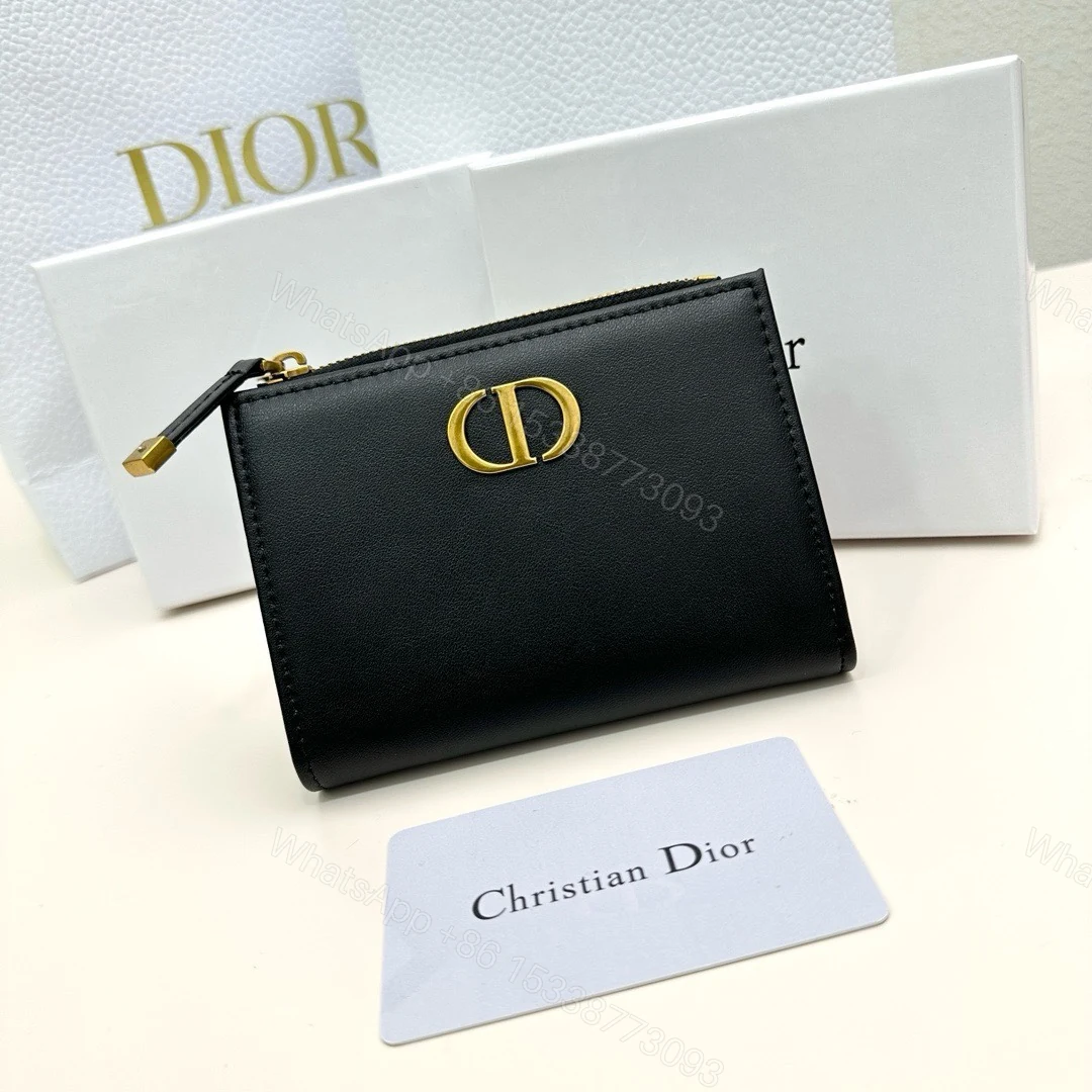 Dior原單卡夾 黑色皮革拉鍊款 女用極簡風CD金標設計 — view 1