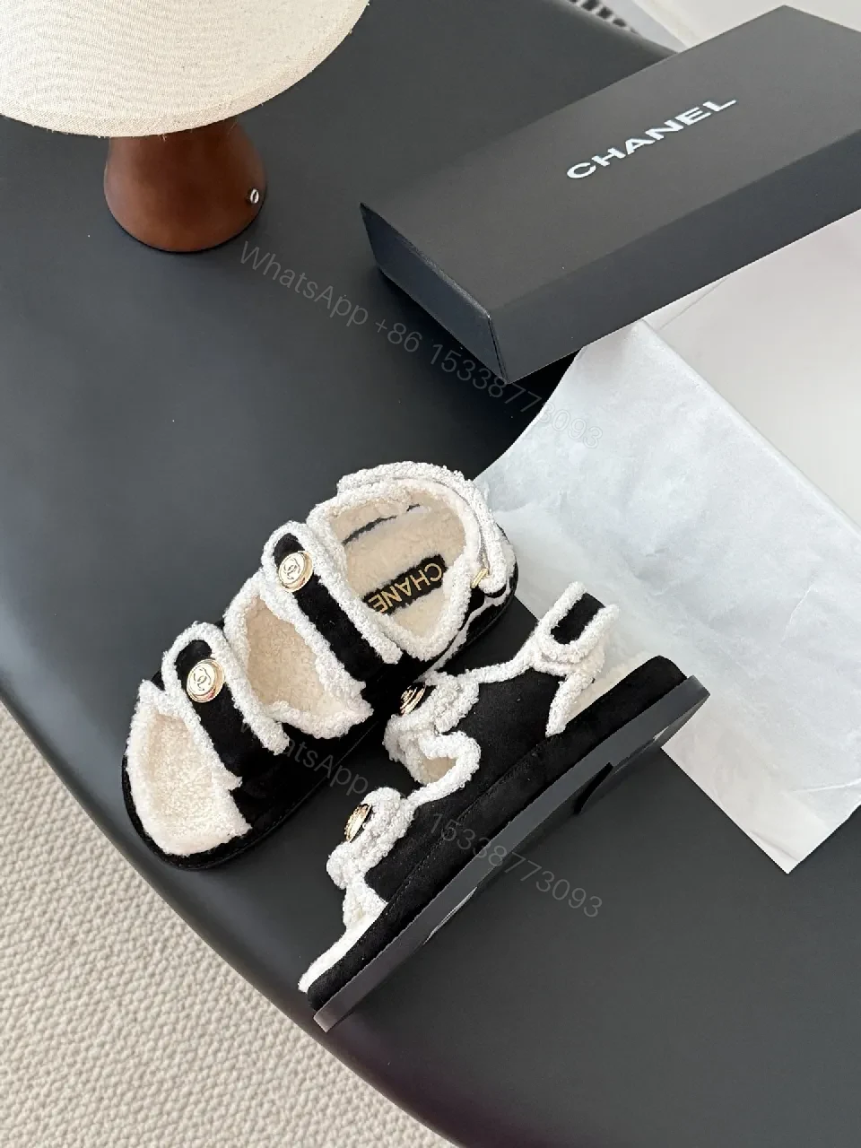 View 5 of Cozy-Luxe Sandals: Plush Comfort, Black Ivory Trim, Open-Toe Luxury