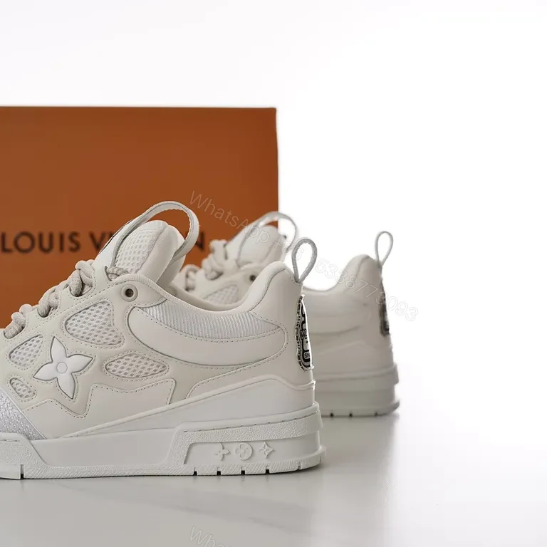 View 7 of White Leather & Mesh Luxury Sneaker: Subtle LV Star Accent