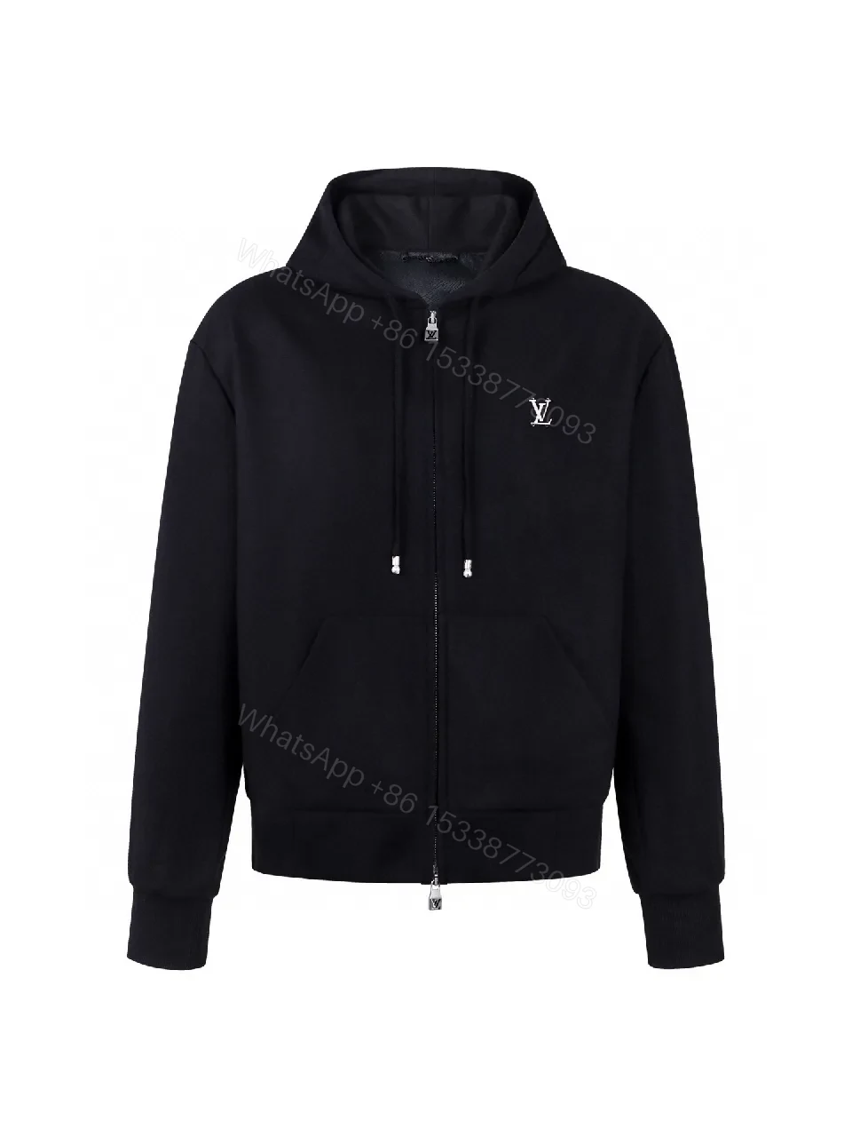 Classic Black Zip Hoodie with Subtle LV Accent — Essential, Versatile Luxury — view 1