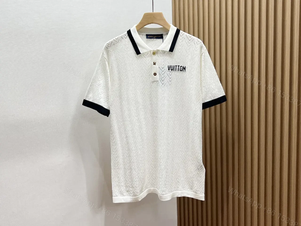 View 9 of White Knit Polo Cotton Classic Louis Vuitton Logo Polo Shirt