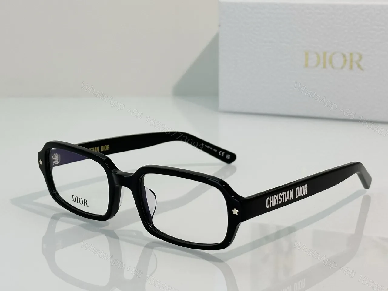 View 9 of Black Acetate Square Sunglasses with Gold Star Accents