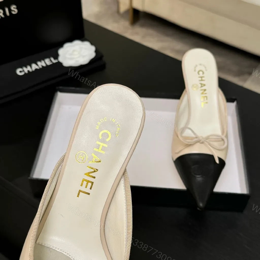View 9 of Two-Tone Ivory/Black Slingback Heels — Modern Couture Comfort