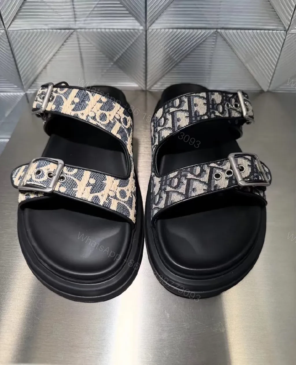 View 2 of Patterned Strap Sandals - Monogram-Patterned, Cushioned Platform Sandals
