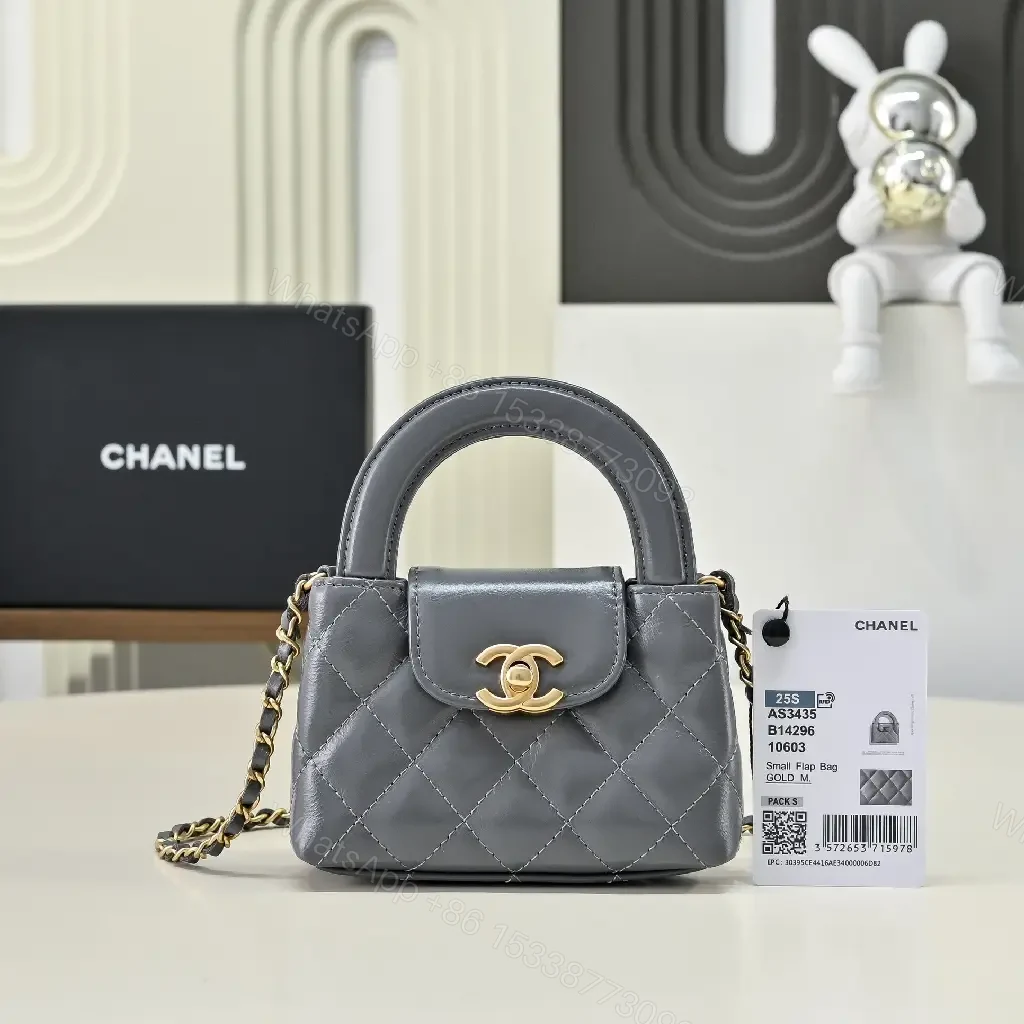 View 3 of Quilted Leather Mini Bag with Gold Turn-Lock, Compact Style