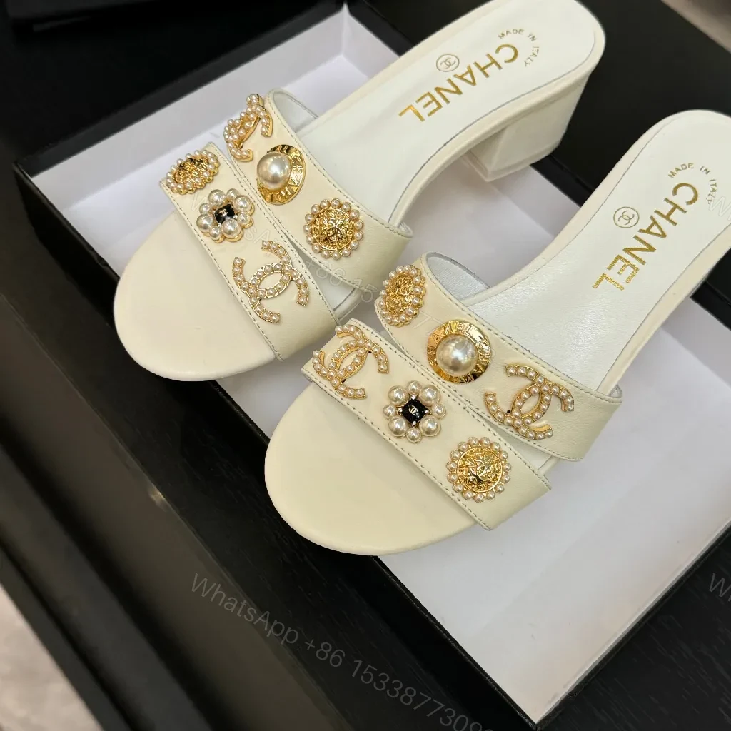 View 8 of Embellished Block Heel Mules - Luxury Comfort, Open-Toe, Mid Heel