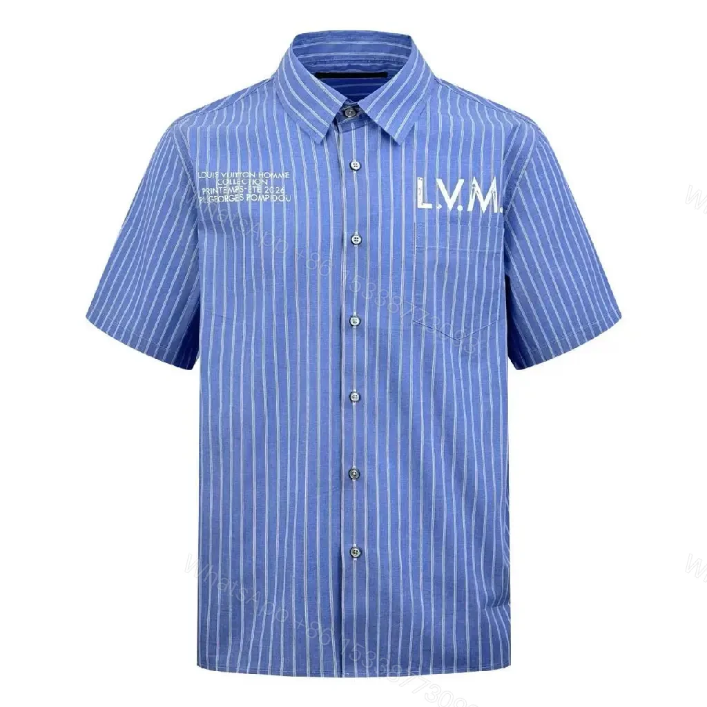 View 11 of Blue Stripe Cotton-Blend Shirt with Subtle LV.M Logo