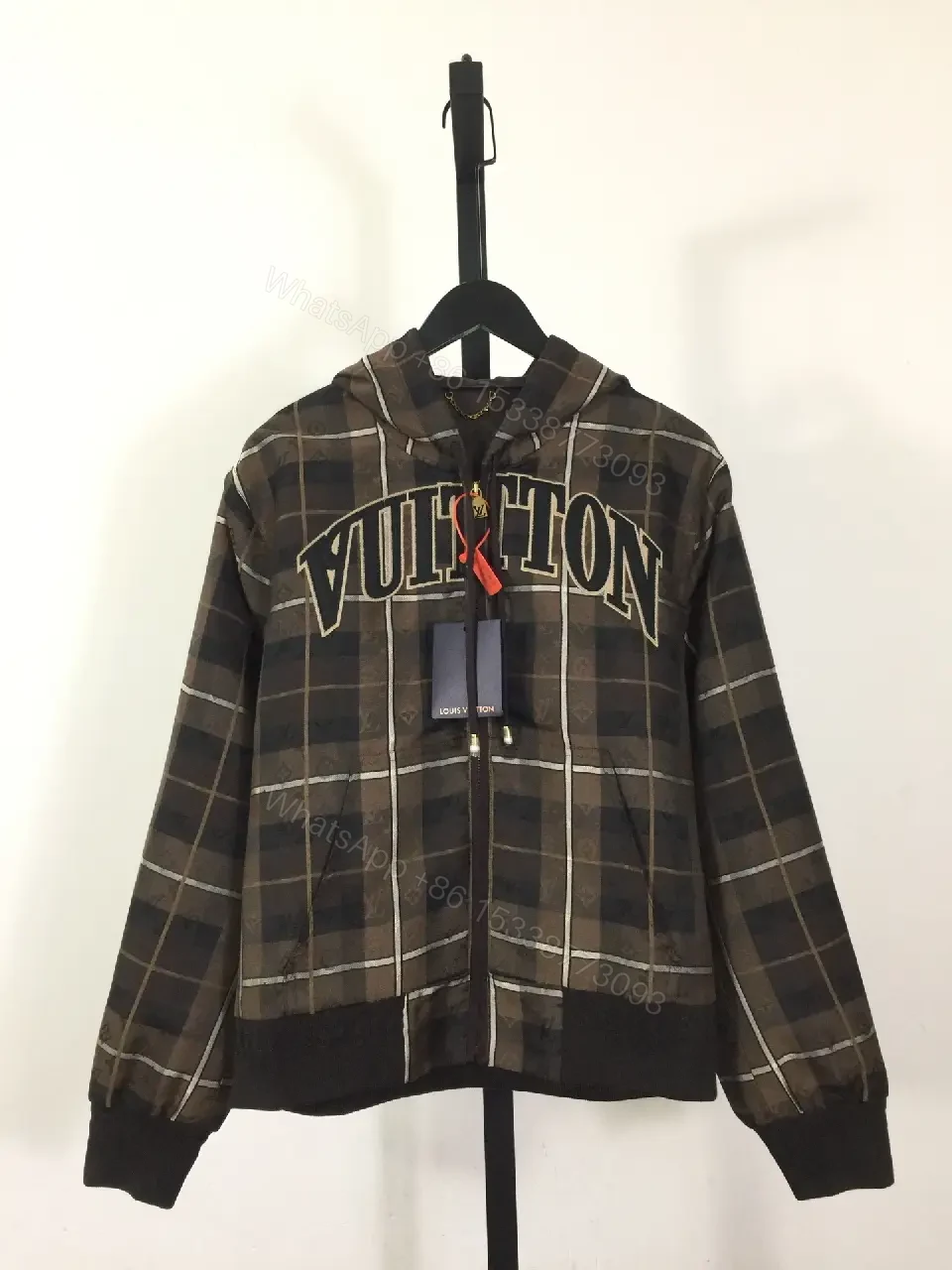 Bold Plaid Windbreaker with LV Graphics — view 1