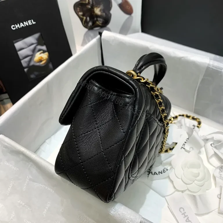 View 9 of Classic Quilted Black Bag with Gold Hardware - Luxury Leather Tote