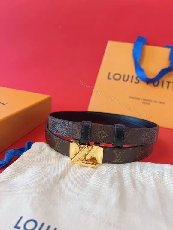 View 3 of Refined Signature Belt â€“ Dark-Brown Canvas, Gold LV Buckle