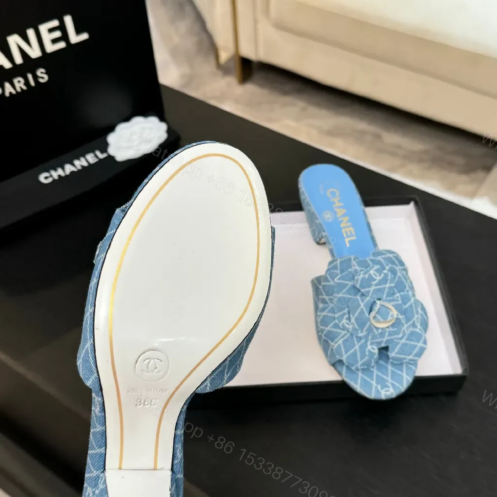 View 7 of Denim-Textured Mules with Floral Detail, Everyday Luxury Comfort