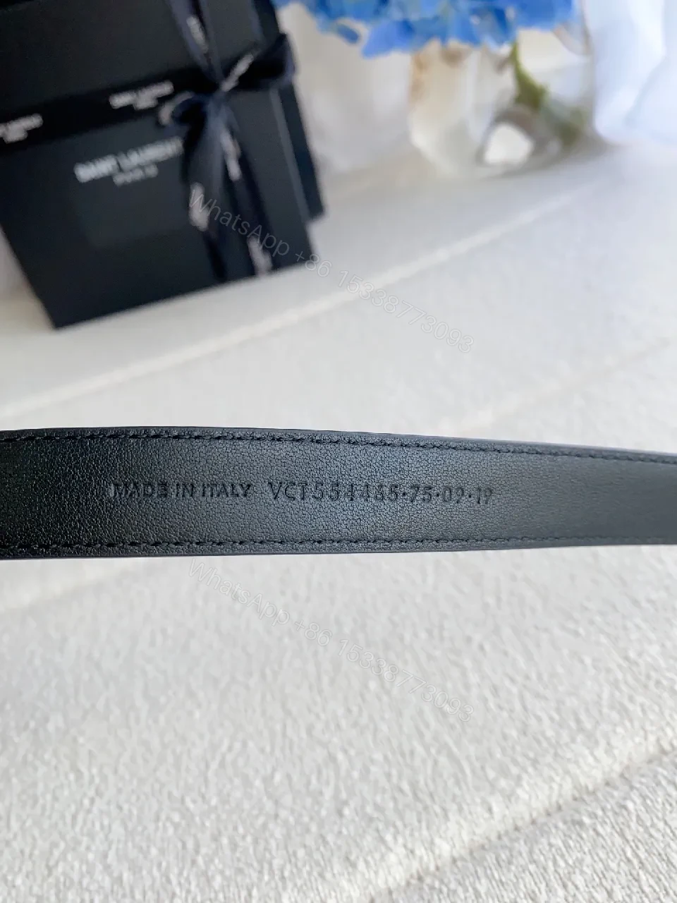 View 3 of Black Leather Belt with Matte Gold Buckle – Designer-Inspired Luxury Accessory