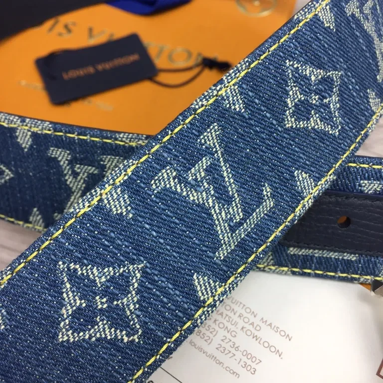 View 9 of Denim Monogram LV Beltâ€”Luxury Silver Buckle Accessory