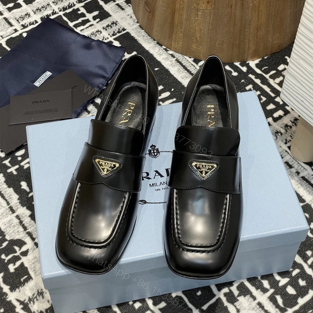 View 2 of 高仿Prada*1D831A方頭套腳樂福鞋3.5CM小牛皮黑色免檢版