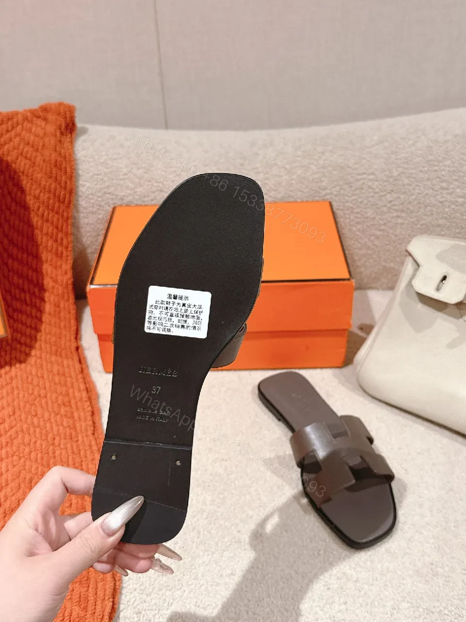 View 3 of Brown Leather H-Pattern Sandals: Luxury Comfort, Open-Toe Style