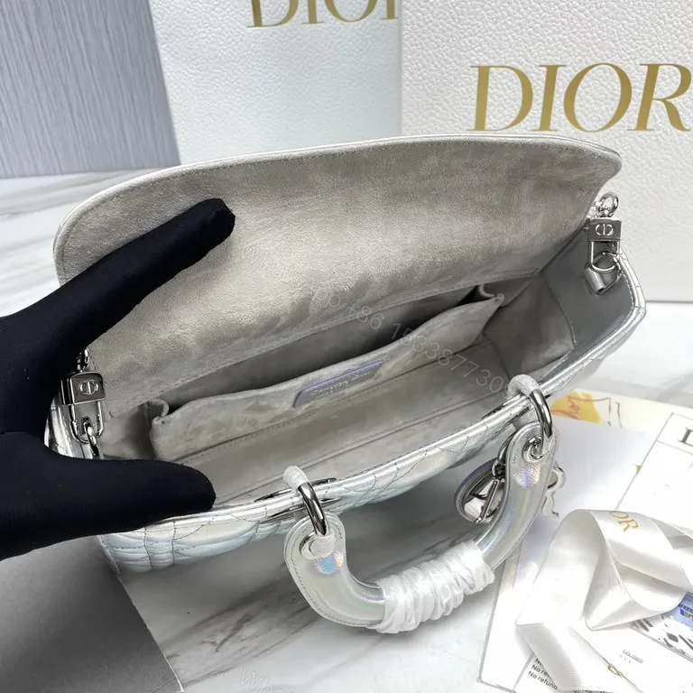 View 2 of Iridescent Quilted Dior-Inspired Bag: Silver Shine Luxury Tote