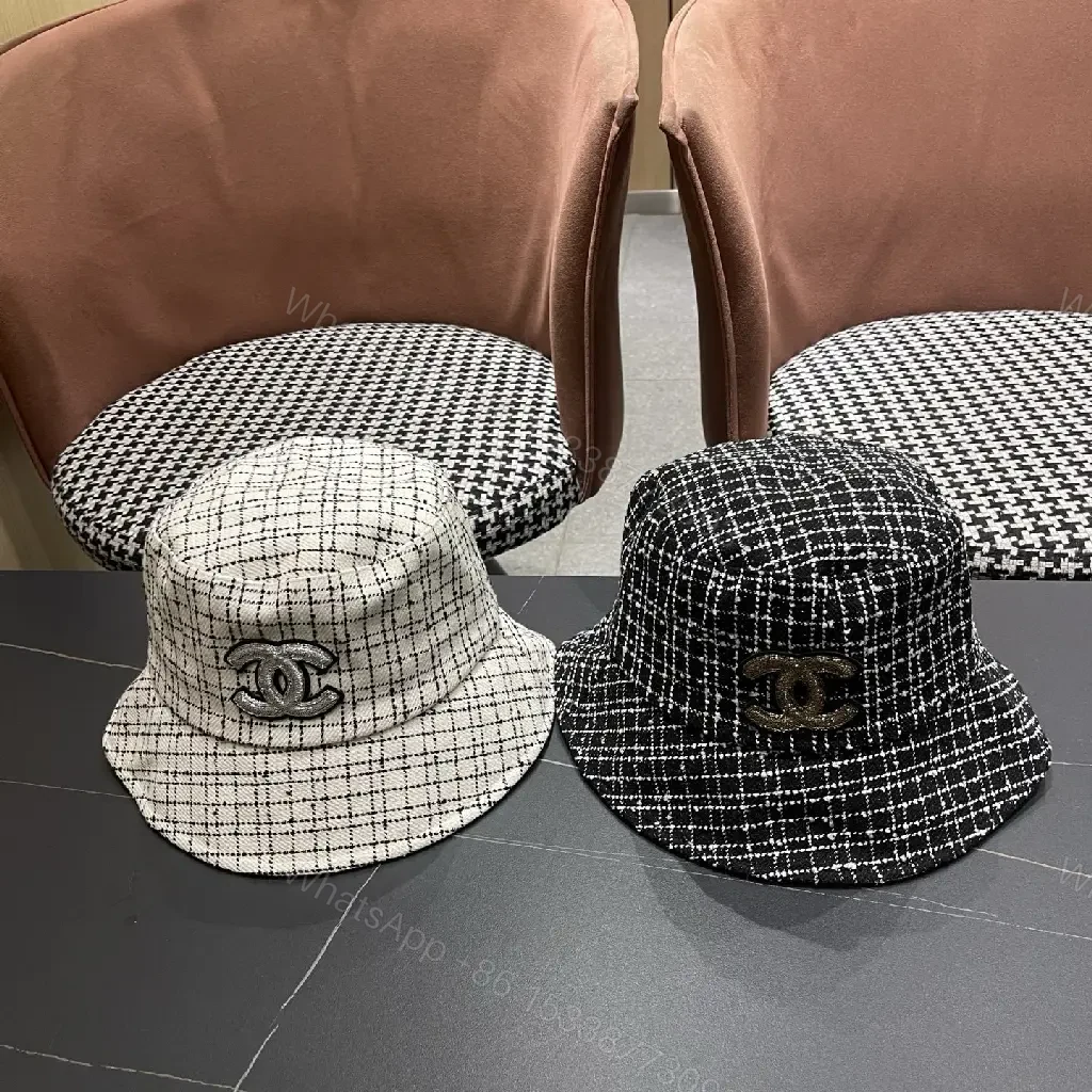 View 2 of Tweed Cap: Luxury Grid Pattern with Logo Badge