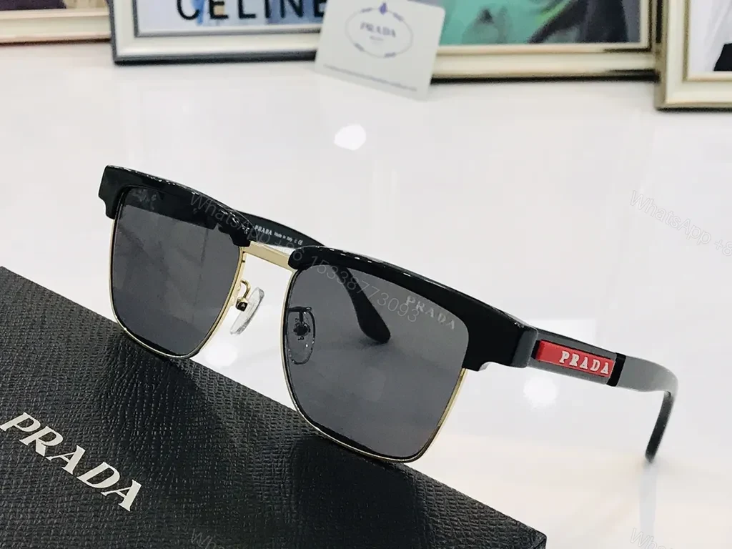 View 6 of White Prada Sunglasses: Gold Trim, UV400 Lenses, Luxury Acetate Frame