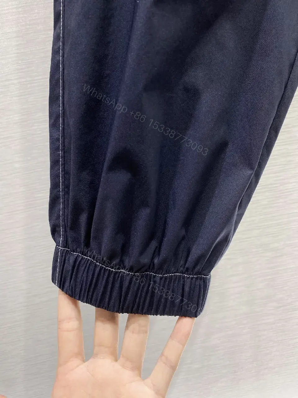 View 2 of Navy Linen+Stretch Ankle-Taper Pants with Elastic Cuffs