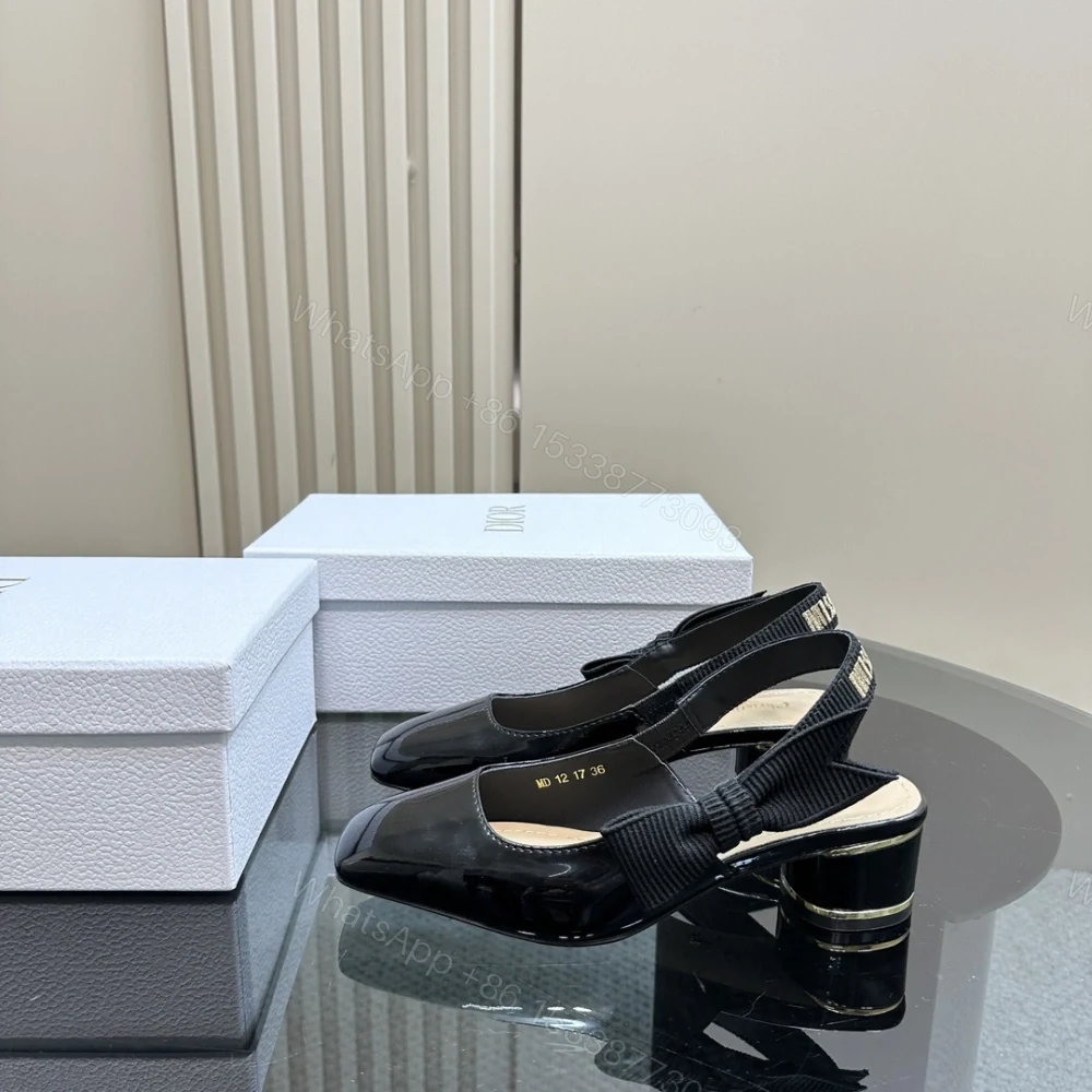高仿Dior*Miss系列KAC260蝴蝶結粗跟高踭鞋4CM黑色漆皮免檢版 — view 1