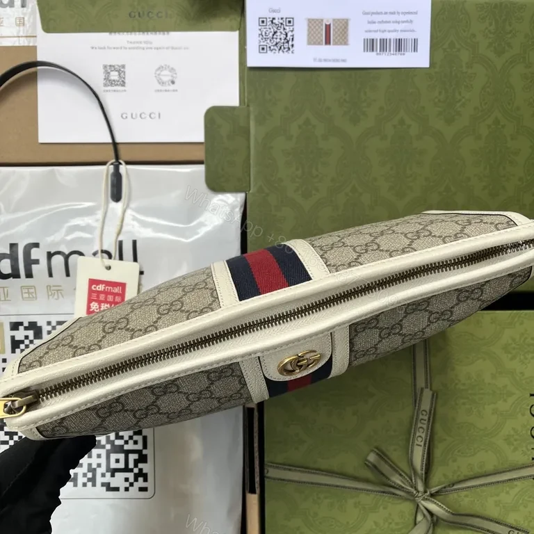 View 8 of Beige GG Ophidia Wallet: Signature Web Leather Clutch