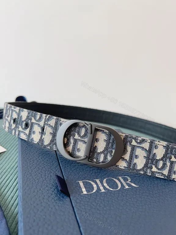 View 3 of Blue-Gray Monogram Jacquard Belt with Double Ring Buckle â€“ Premium Designer-Inspired Style