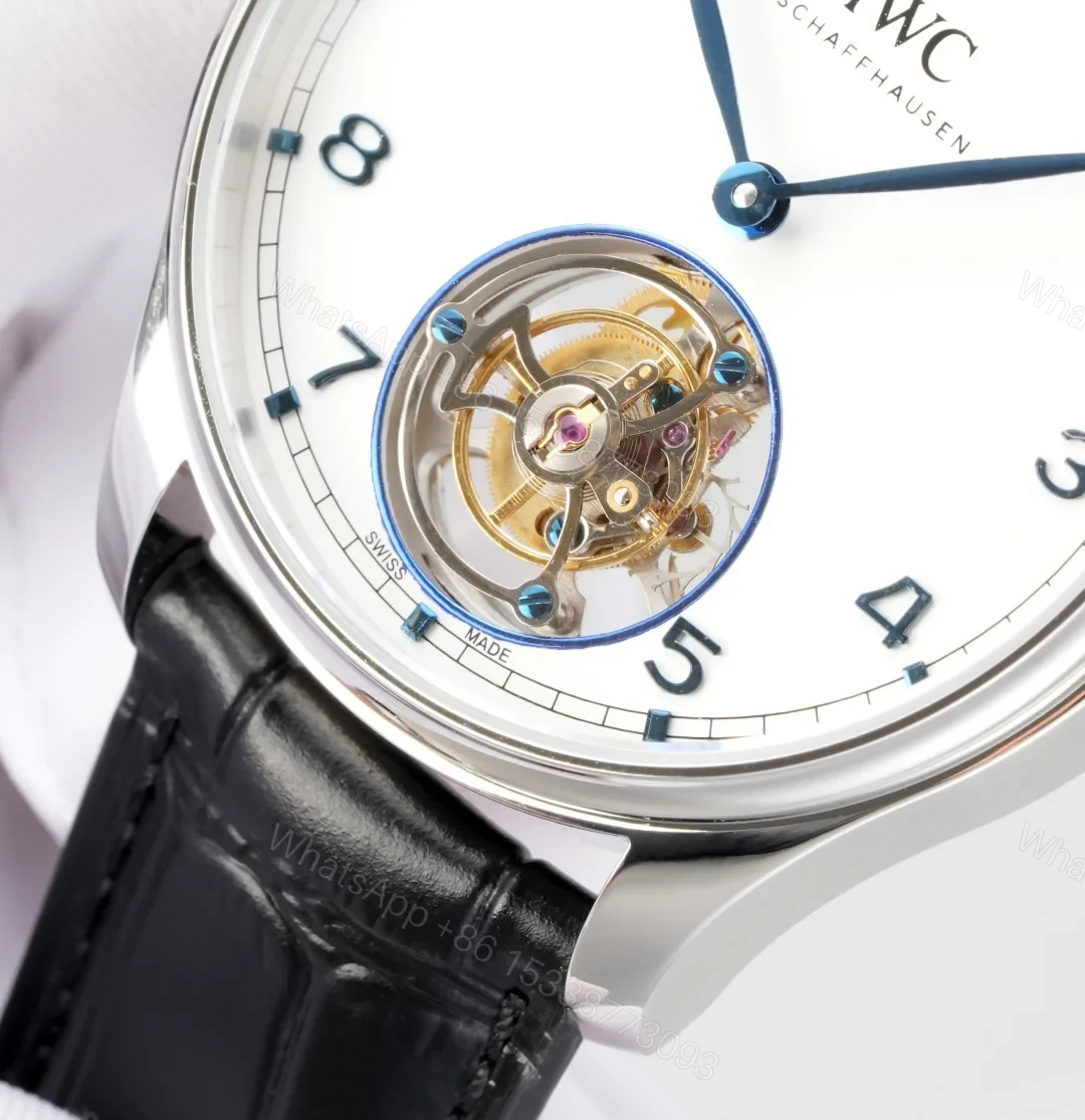 View 4 of Iwc Portugieser Replica 42MM Premium Steel Case Black Leather Strap Edition RG-IWC-TOURBILLON-WHITE-42