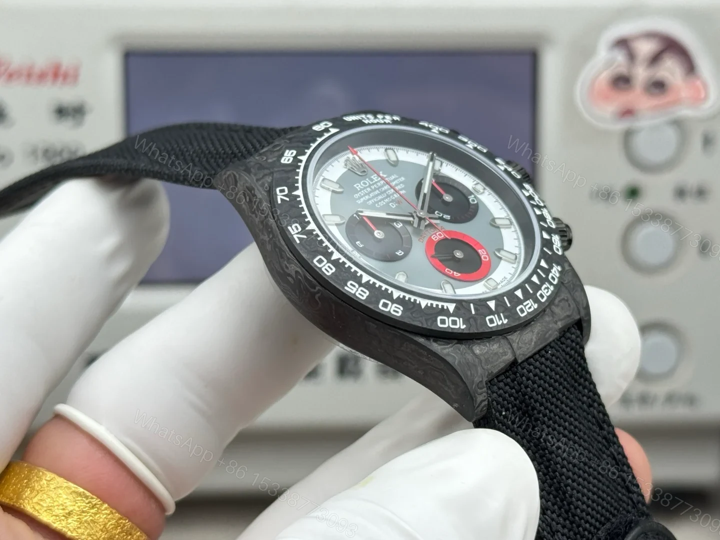 View 6 of Rolex Daytona Carbon Fiber Red Replica 40MM Premium Black Fabric Strap RG-ROLEX-DAYTONA-R74-RED