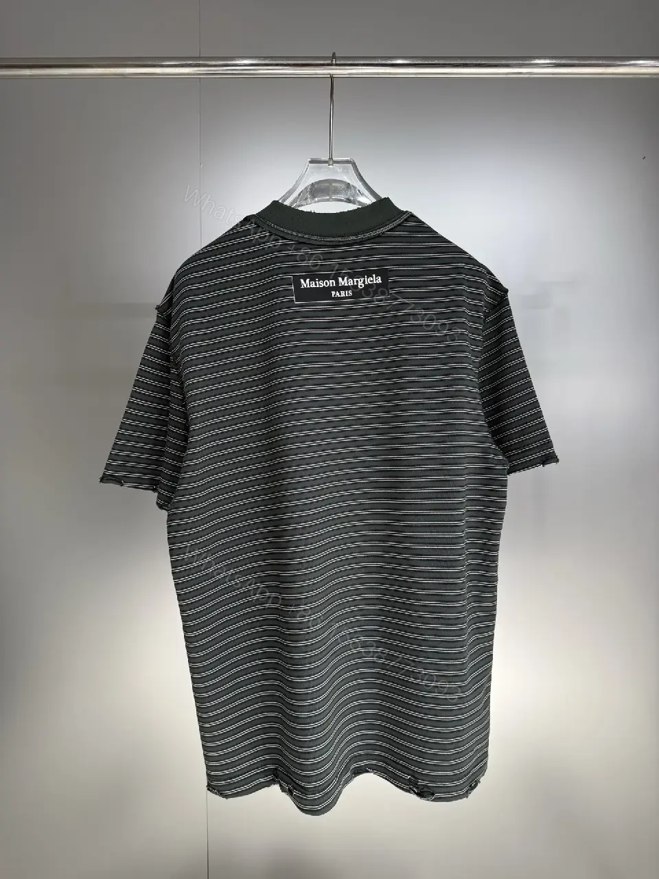 View 4 of Slim Stripe Polo Top - Soft Knit, Logo Accent, Modern Chic