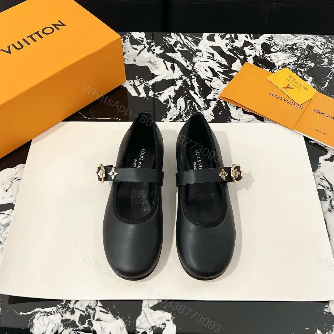 LV Women Black Leather Mary Jane Flats — view 1
